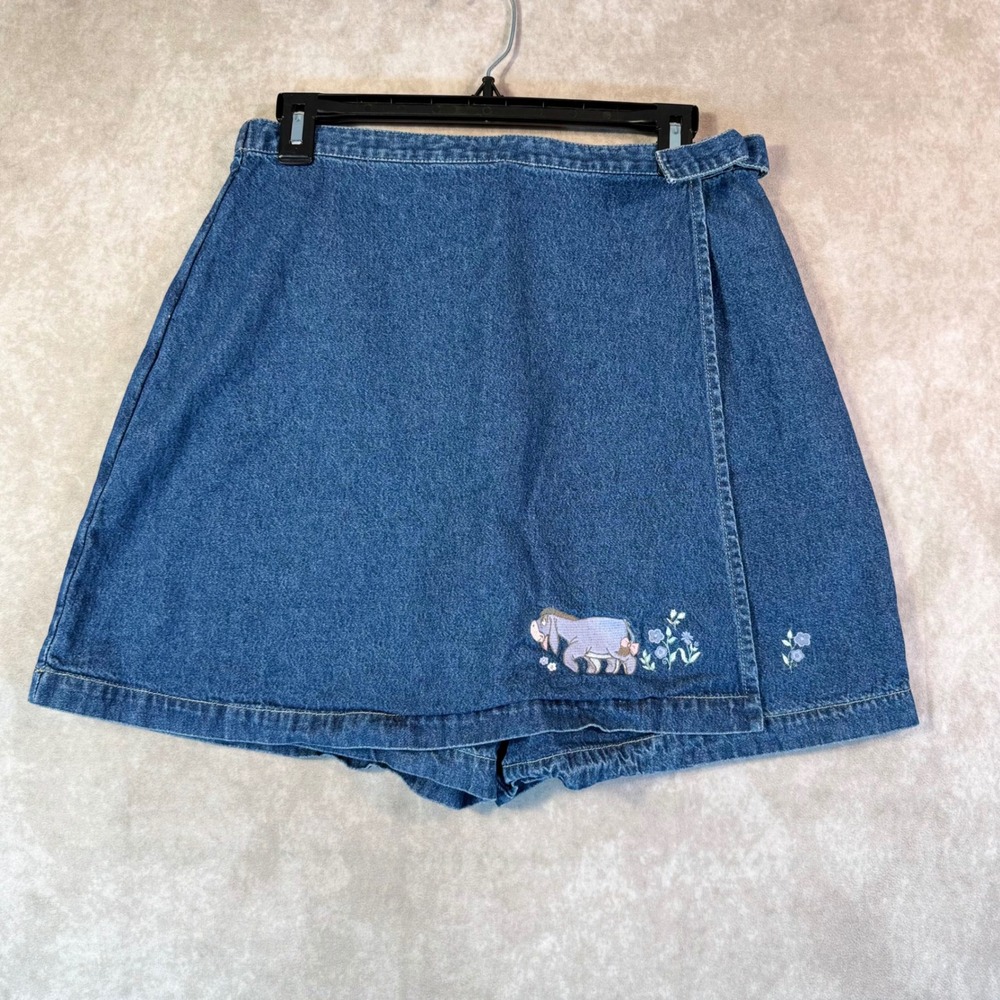 Vintage 90s Disney Store Wrap Skort Women Medium Eeyore Tigger Denim Cottage Y2K